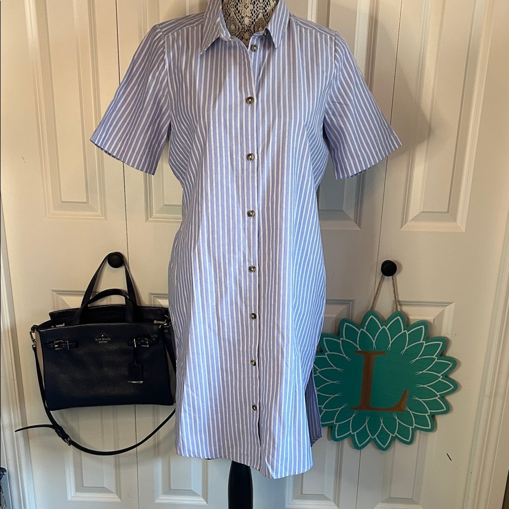 Minimum Blue and White Striped Midi Shirt Dress